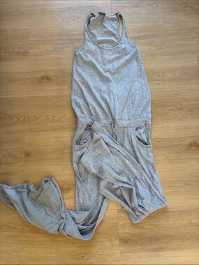 bobi Light Grey Sleeveless Jumpsuit with Drawstring Waist